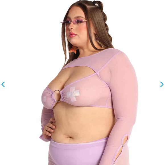 Never worn 1x Rave/festival lavender/purple mesh long sleeve with skirt set - Picture 4 of 9